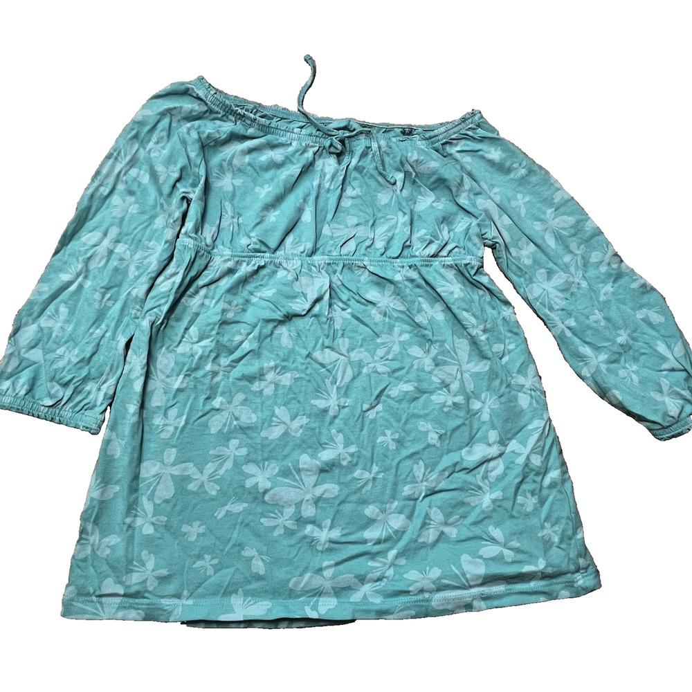 Old Navy Floral Peasant Blouse Teal Flowy Boho Top Large